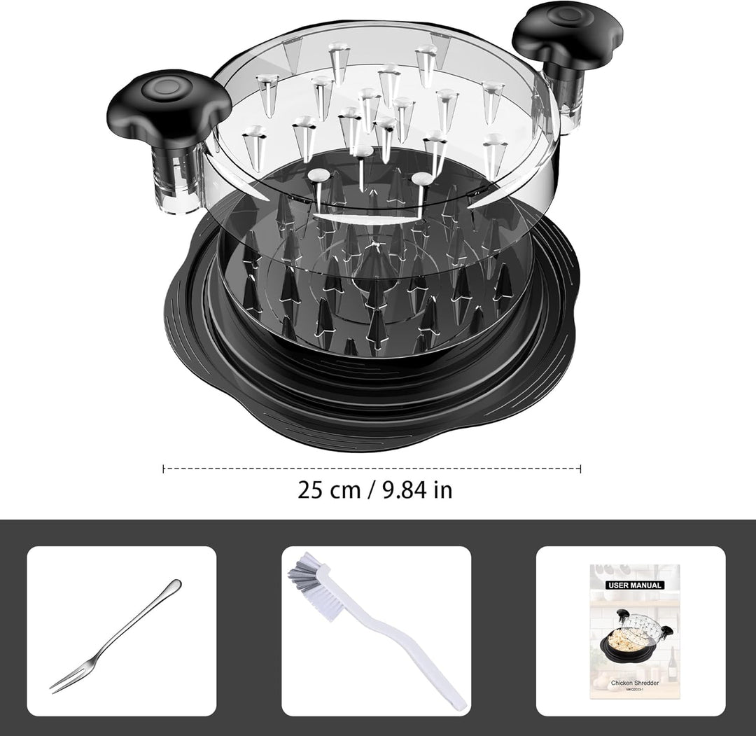 Twist mechanism meat shredder tool base displaying comfortable grip handles.