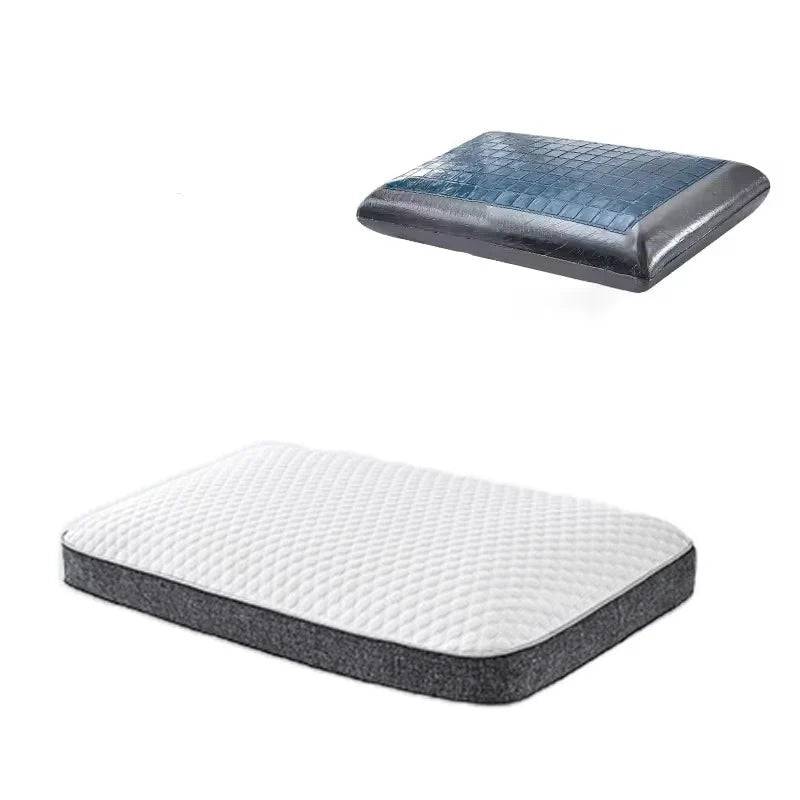 Ergonomic gel cooling pillow shown in white and dark grey finish