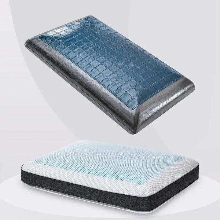 Ergonomic gel cooling pillow showing side sleeper neck support and contour design