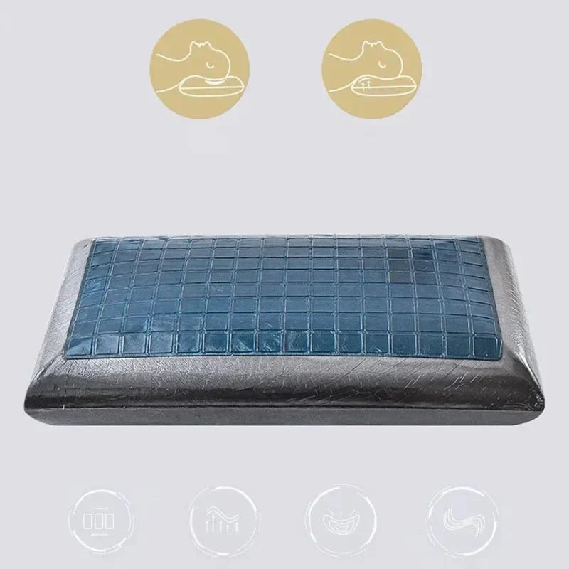 Side profile of ergonomic cooling pillow demonstrating spinal alignment
