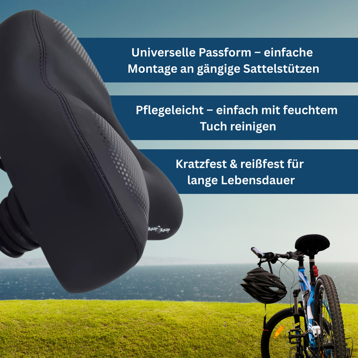 Ergonomic bicycle saddle top view showing breathable central cutout and contoured shape