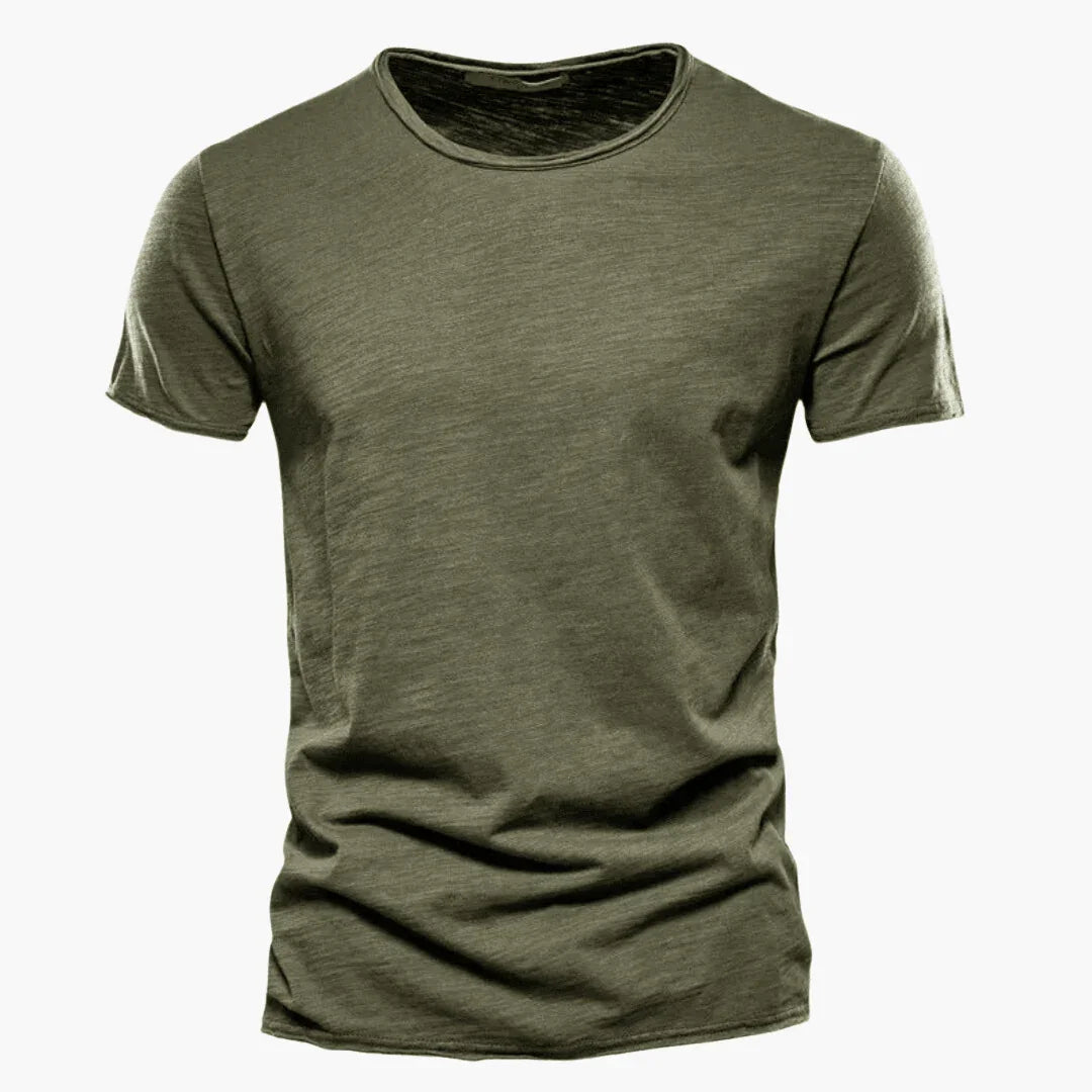 Ethan men's raw-edge crew neck t-shirt in army green