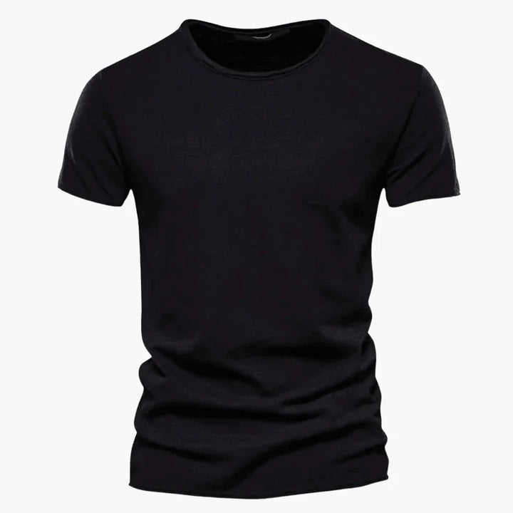 Back view of the men's casual short sleeve t-shirt featuring a classic crew neckline