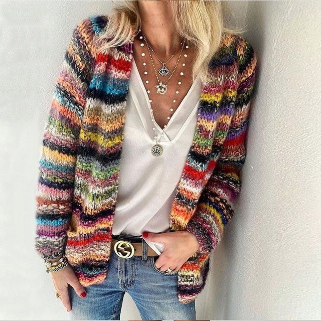 Cersei | Women’s Multicolor Open Front Striped Cardigan