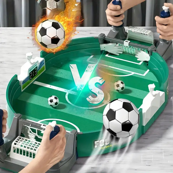 Kids playing interactive tabletop foosball game