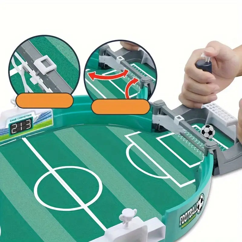 Close-up of handles and score tracker on foosball table