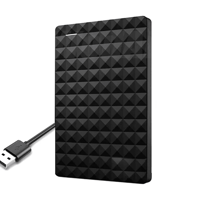 Textured black 8TB portable external hard drive with USB cable