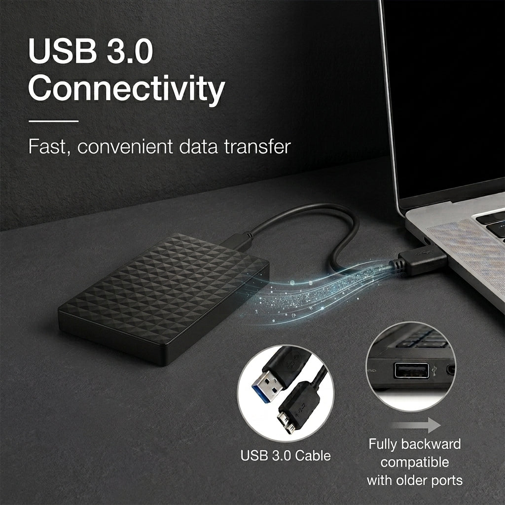 Compact 8TB portable external hard drive in sleek black casing