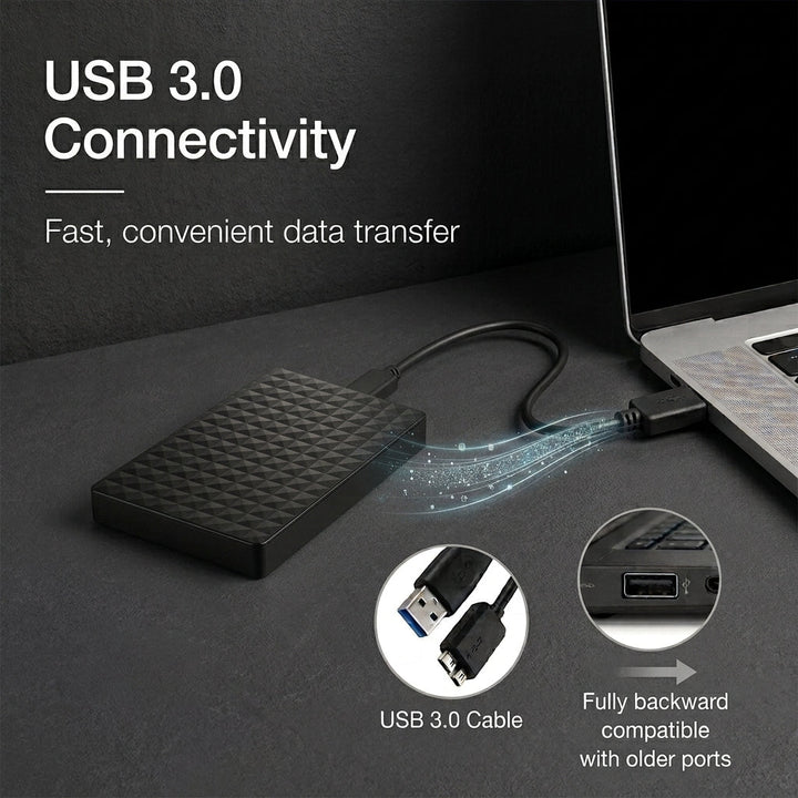 Compact 8TB portable external hard drive in sleek black casing