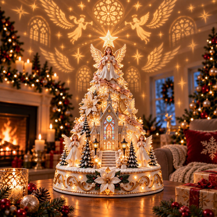 Festive lightscape tree creating a christmas projection wonderland