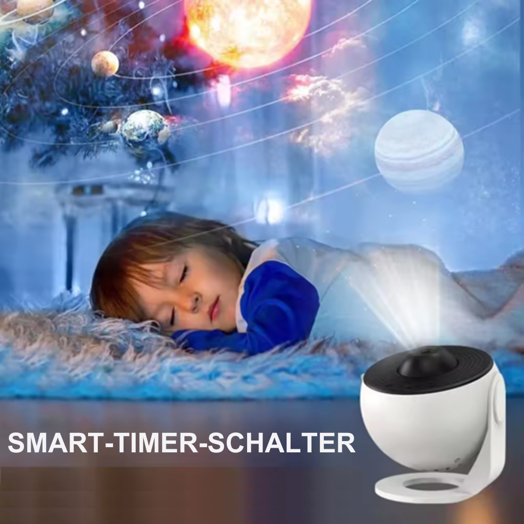 Close-up of star projector night light showing USB power connection