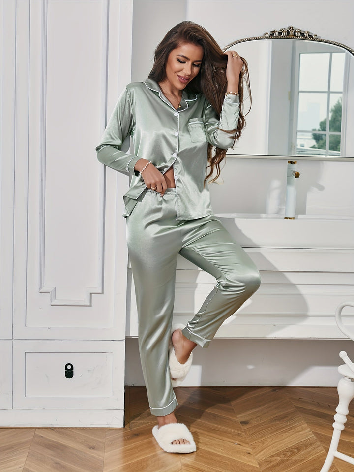 Complete women's two-piece sleepwear set hanging on a hook