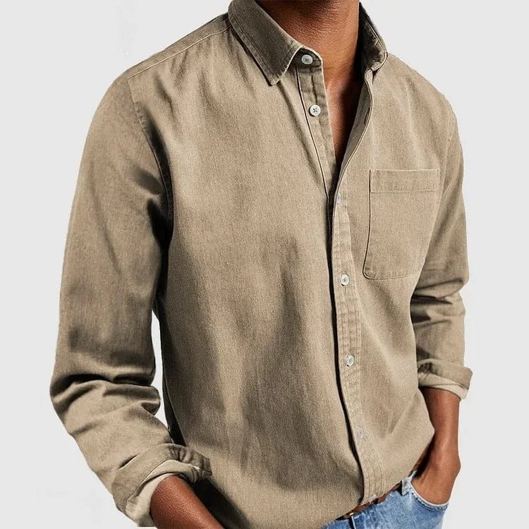 Detailed shot of premium fabric texture and neat stitching on shirt