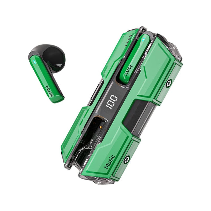 Group shot of wireless bluetooth headset in black, red, yellow and green