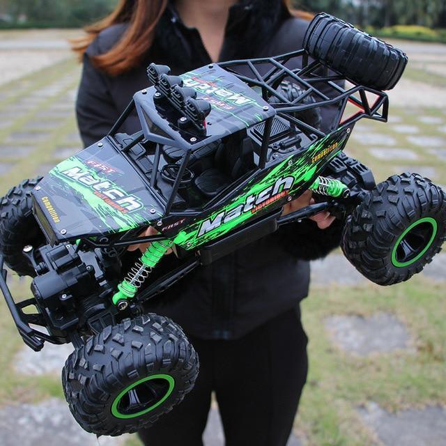 Outdoor action of the 4x4 truck rc vehicle tackling rough dirt terrain