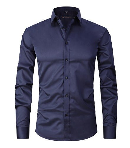 High-angle flat lay of folded business casual long sleeve shirt