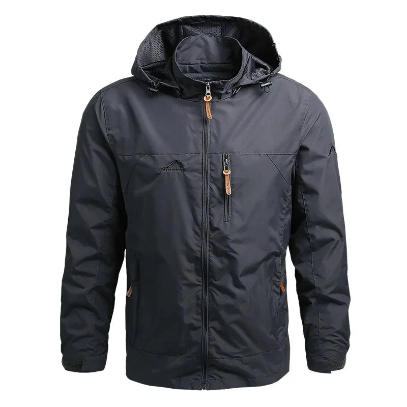 Detailed shot of zipper and pocket on mens casual windbreaker jacket