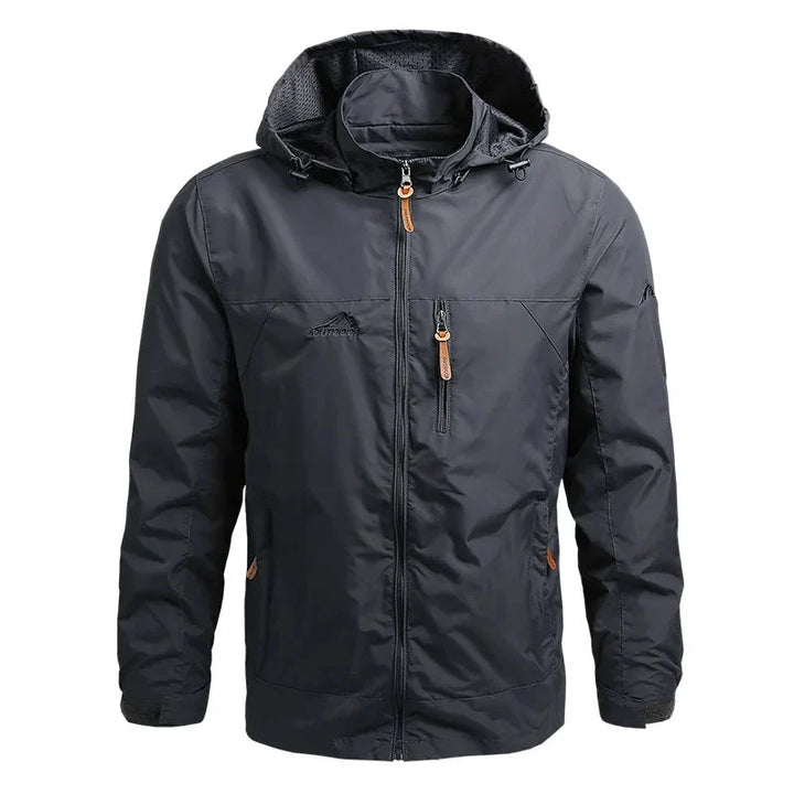 Detailed shot of zipper and pocket on mens casual windbreaker jacket