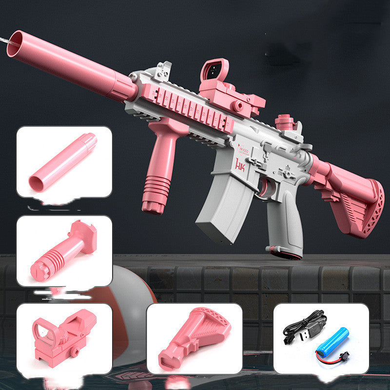 Pink electric pressure jet water gun with USB charging accessories and detachable parts