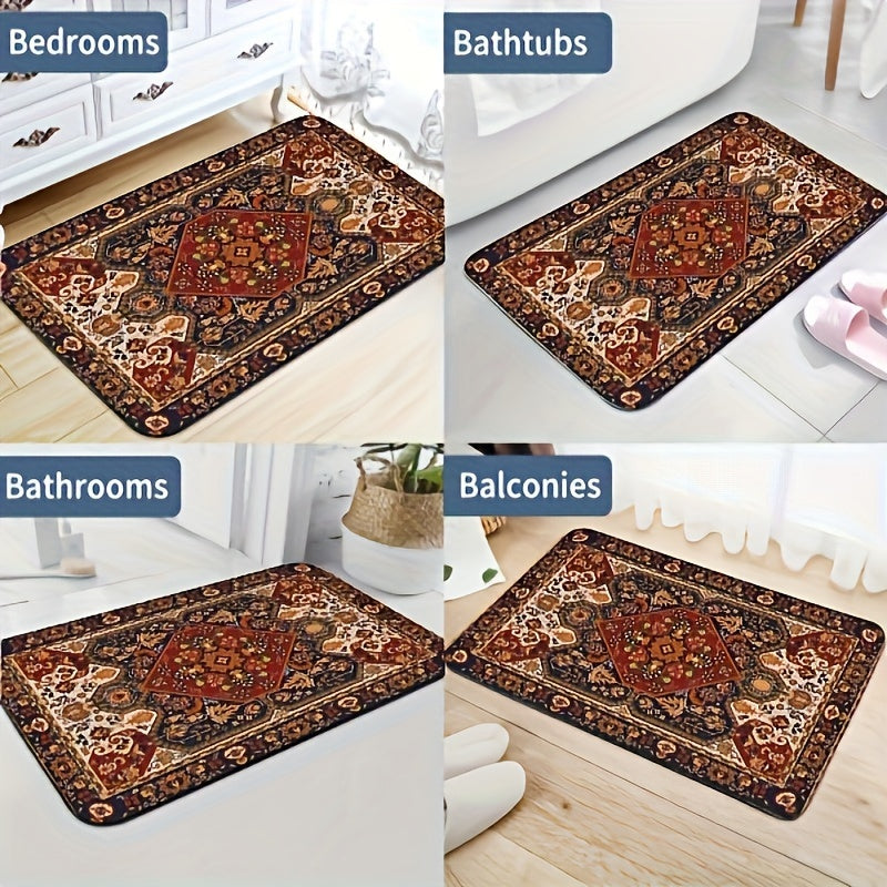 Non-slip rubber backing of the Persian-inspired bathroom mat ensuring safety on wet floors.