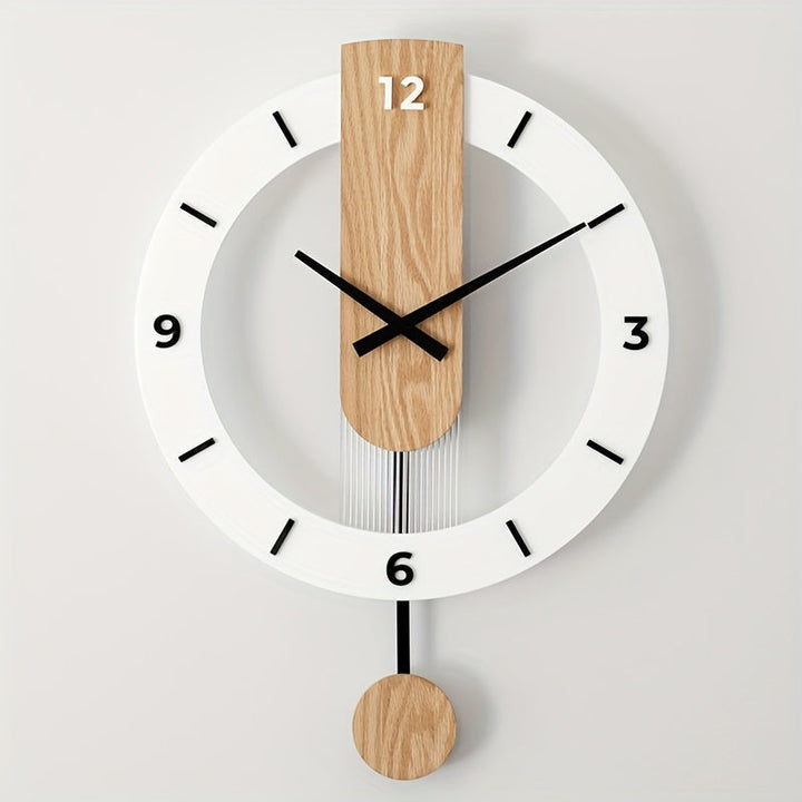 Arabic numeral wooden and acrylic pendulum wall clock featuring numbers 12, 3, 6, 9