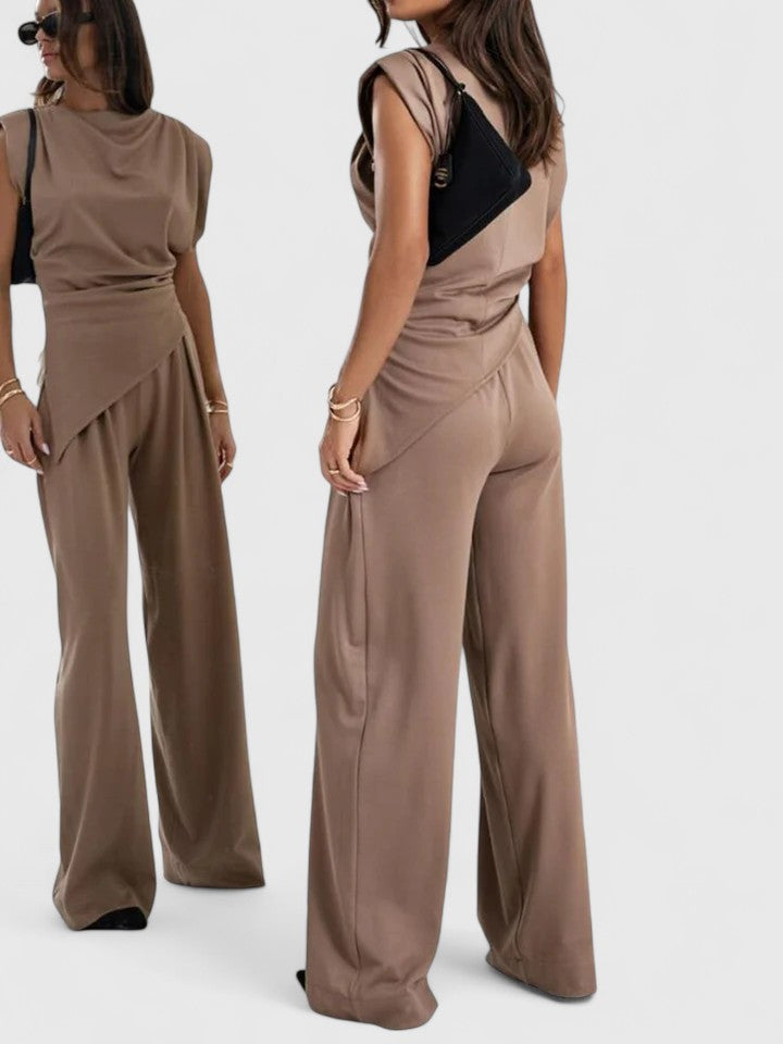 Classy womens fashion set with minimalist draped sleeveless top