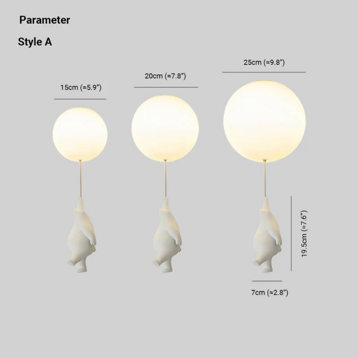 LED ceiling lamp designed as a cute bear flying with a balloon