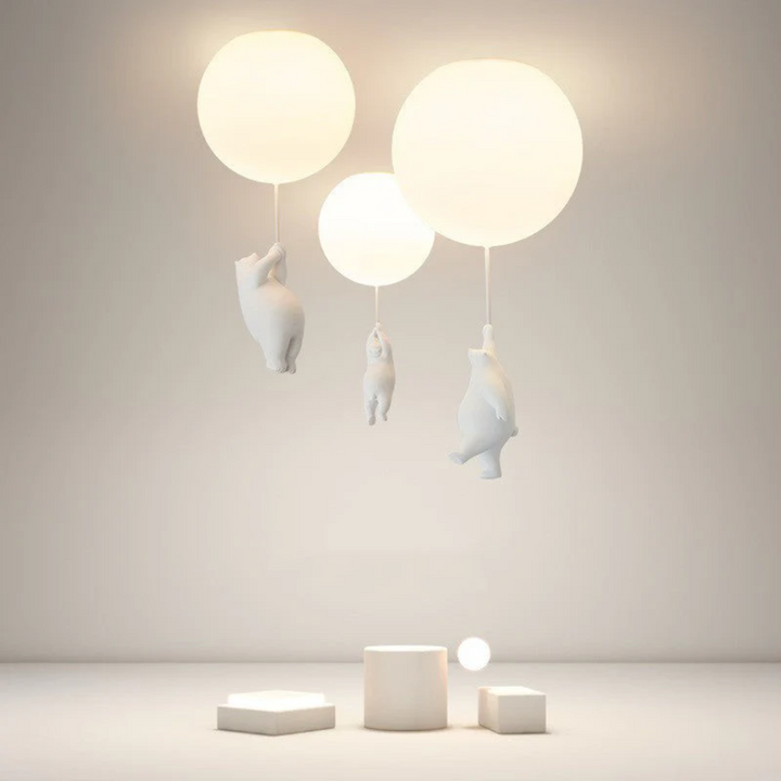 Warm white illumination effect of the bear balloon nursery ceiling lamp