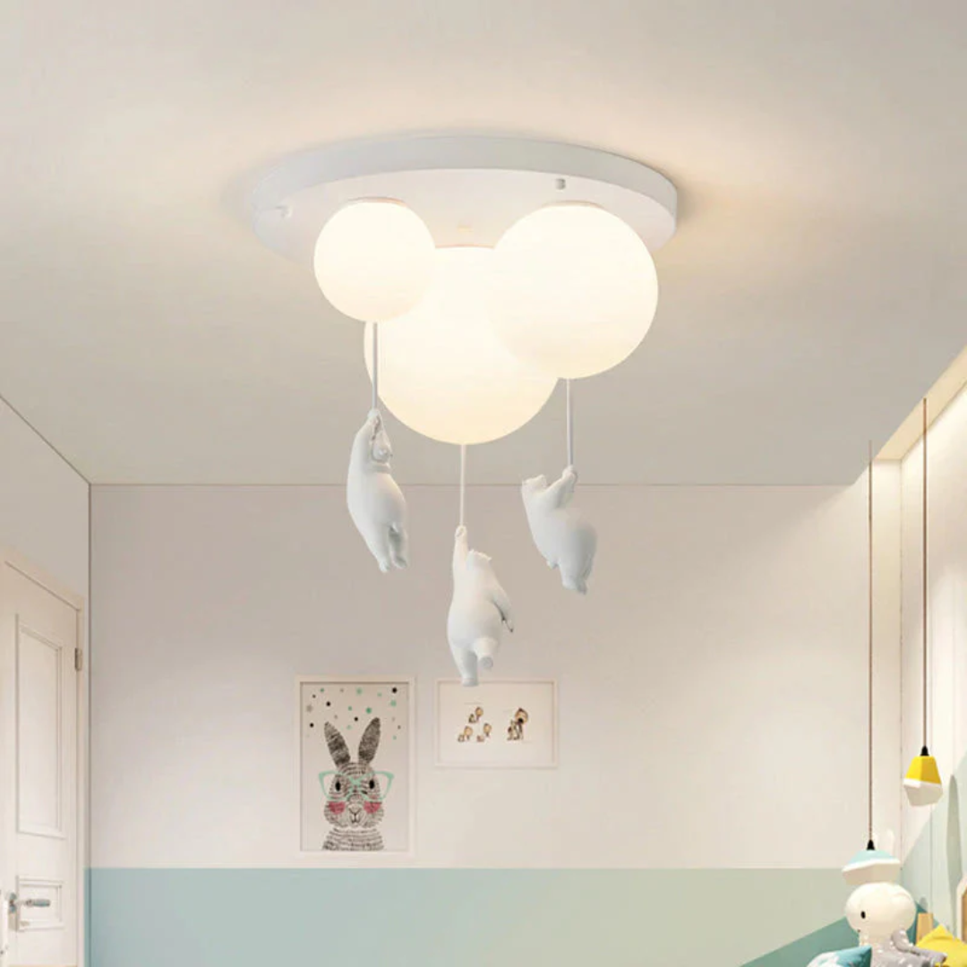 Kids room decor pendant light shaped like a cute bear with a balloon