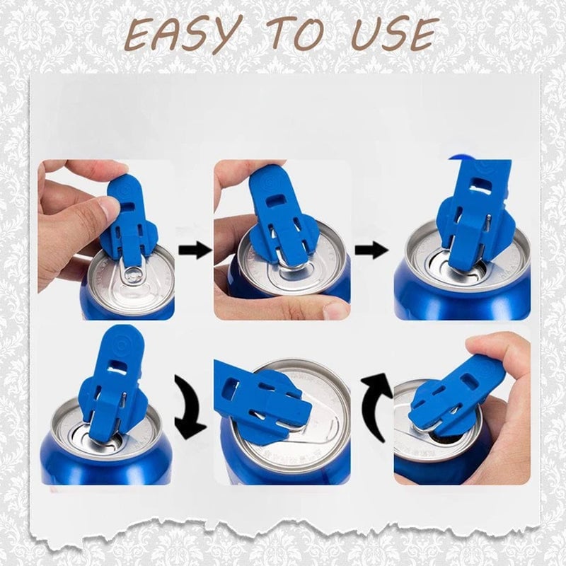 Close-up of portable can opener mechanism and grip handle