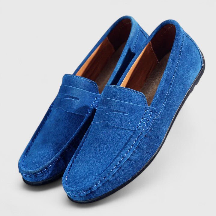 Men's blue premium everyday comfort loafers angled view