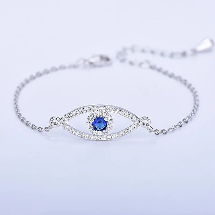 Mira Evil Eye Bracelet in Silver A finish with blue center stone