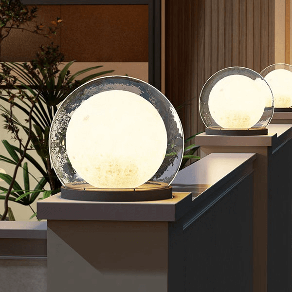 Close-up view of the glowing sphere outdoor garden light