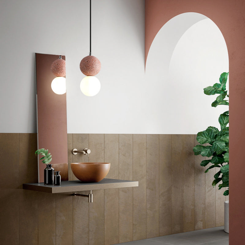 Architectural view of the designer pendant light installed in a high ceiling room