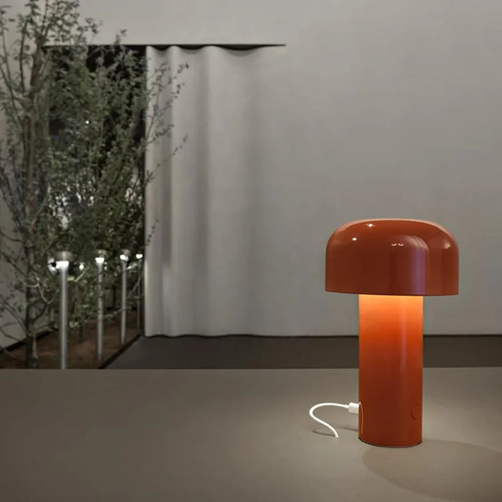Minimalist nightstand styling with the modern mushroom table lamp turned off