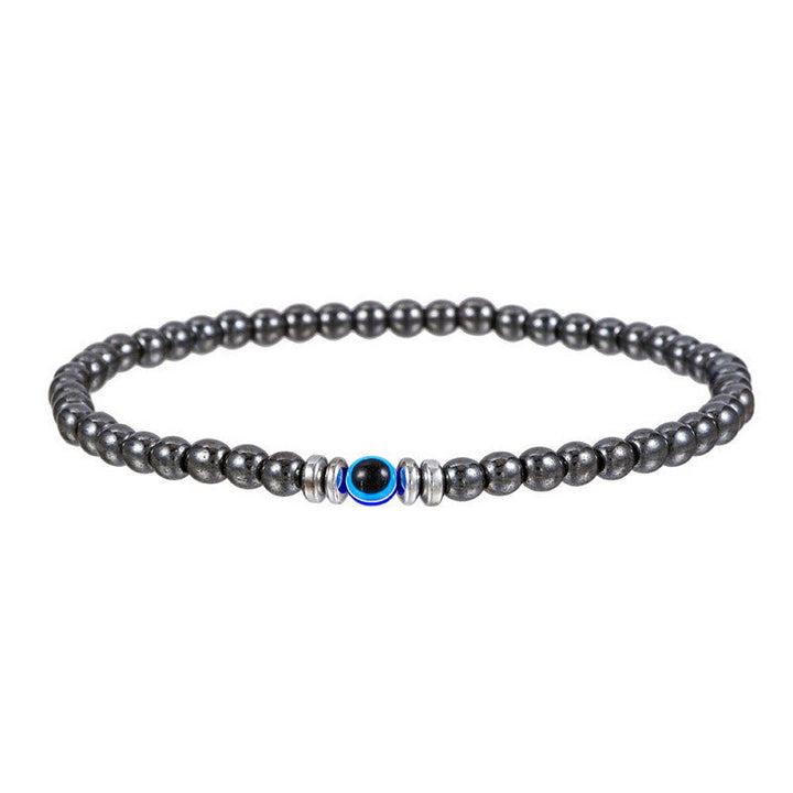 Beaded natural stone bracelet designed for men, evil eye detail