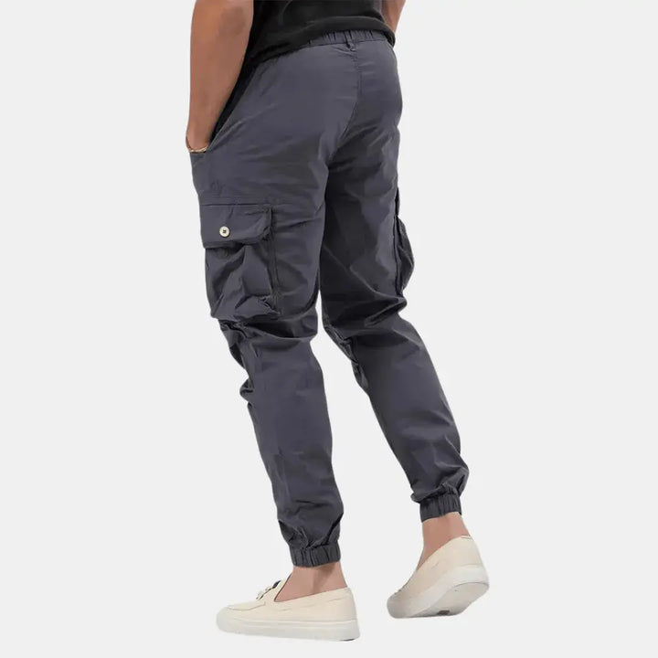 Full length view of mens cargo joggers styled for everyday wear