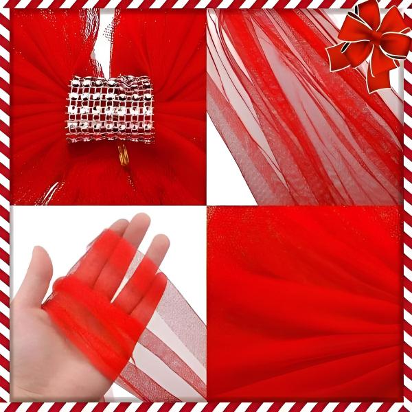 Close-up of bright red holiday door bow for seasonal outdoor Christmas decoration