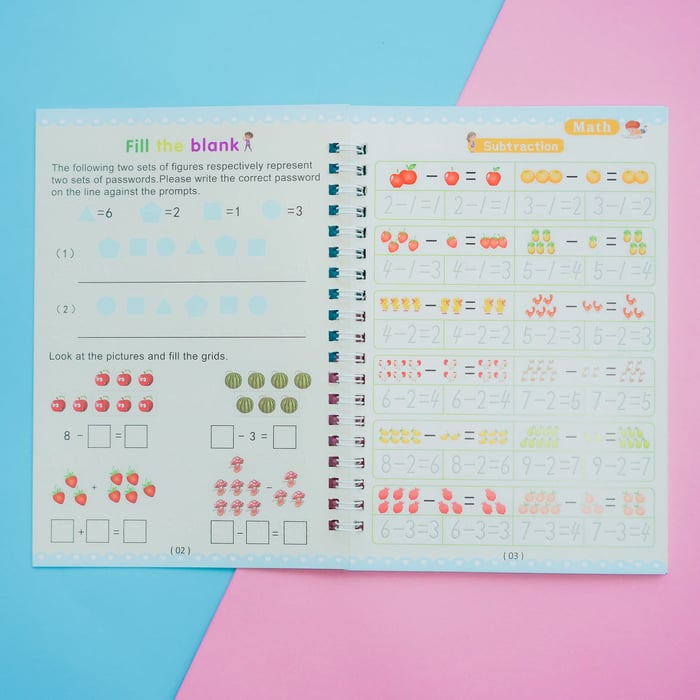 Reusable magic copybook set with fading ink pens for kids learning