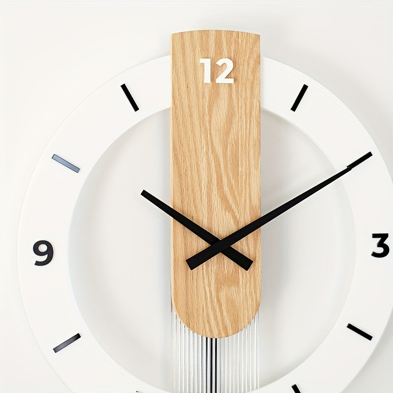 Angle view of the silent pendulum wall clock highlighting quality wood and acrylic materials