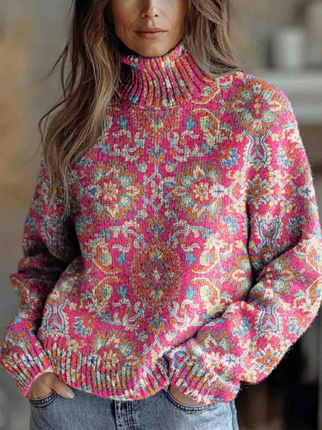 Aubrietta | Women’s Floral Print Turtleneck Sweater
