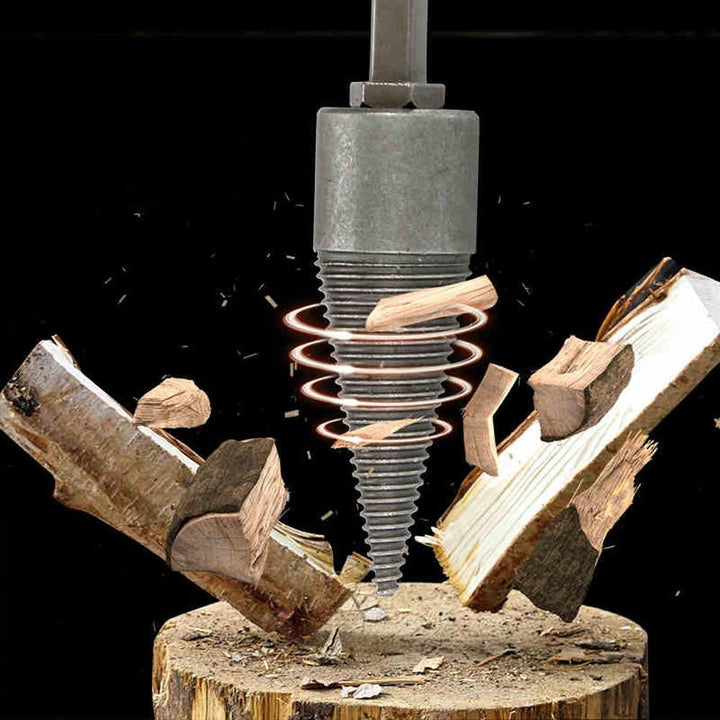 Heavy duty firewood drill bit splitting a log