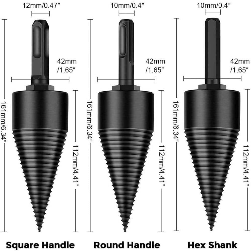 Technical dimensions diagram for firewood drill bit handles