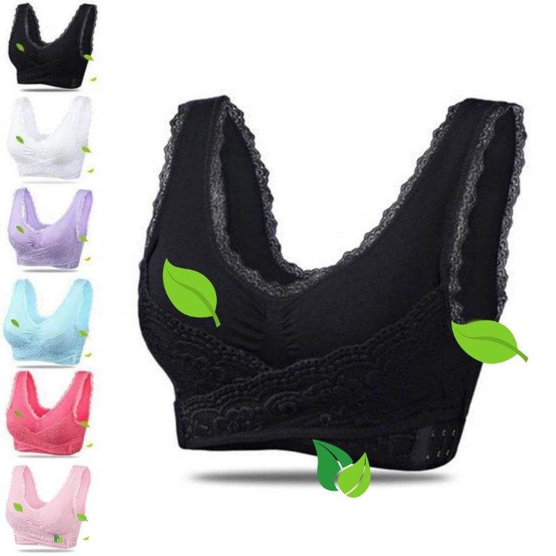 Women's seamless bra combining wireless support with elegant lace styling