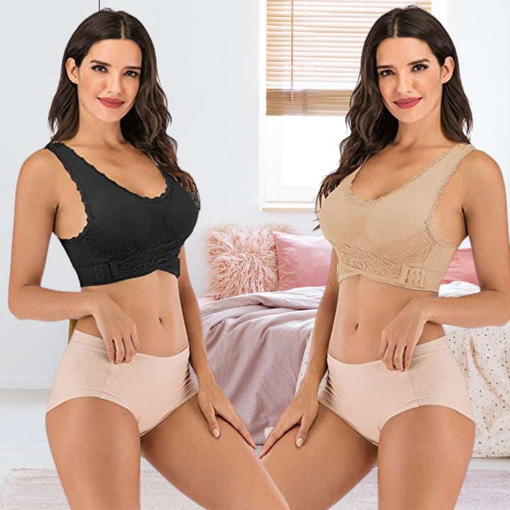 Close up of floral lace texture on a comfortable wireless women's bra