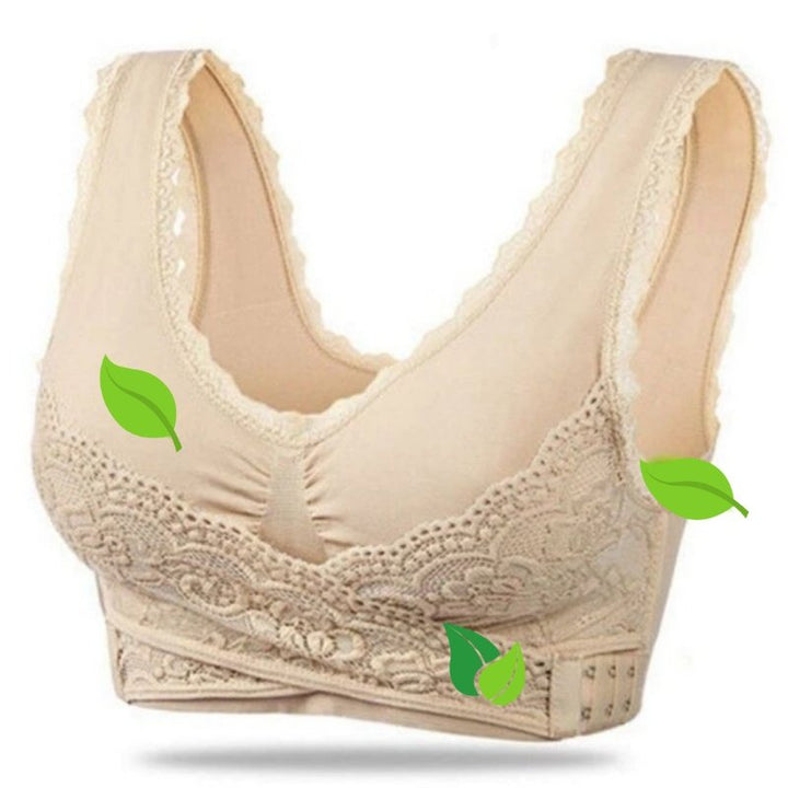 Khaki women's wireless lace comfort bra front view