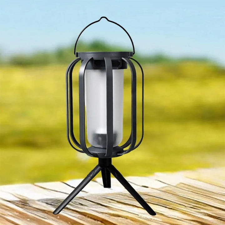 Ambient garden lighting set featuring flickering fire effect lanterns