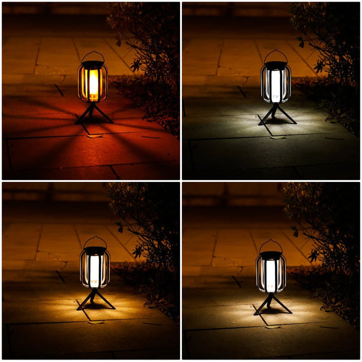 Close up of solar flame effect lantern top panel and hanging hook
