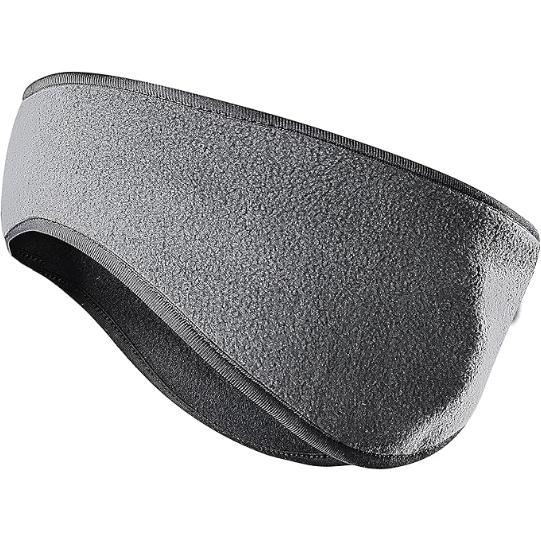 Black fleece winter ear warmer displayed flat on a clean white background