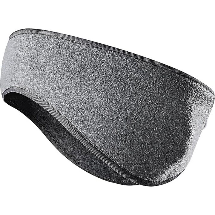 Black fleece winter ear warmer displayed flat on a clean white background
